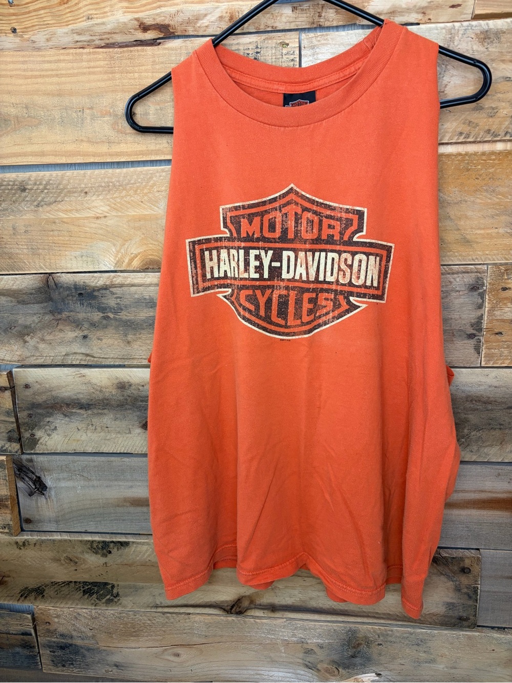 Harley-Davidson Men’s Orange Sleeveless Cutoff Tank